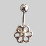  Silver Body Jewelry | Flower Belly Ring |  Surgical Steel and 925 Silver | White Sapphire Crystal 