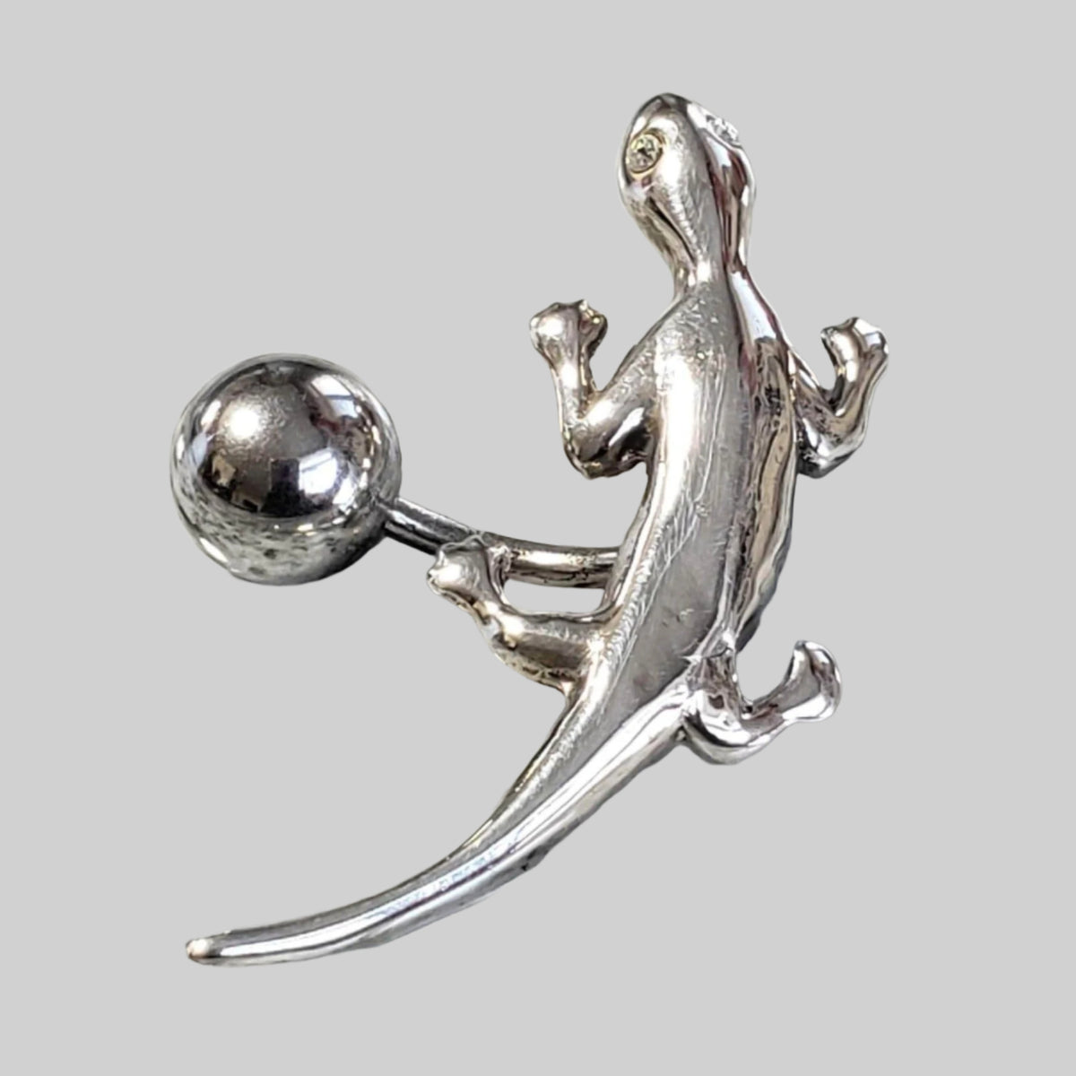  Silver Body Jewelry | Gecko Reverse Belly Ring | Surgical Steel and 925 Silver | White Sapphire Crystal 1