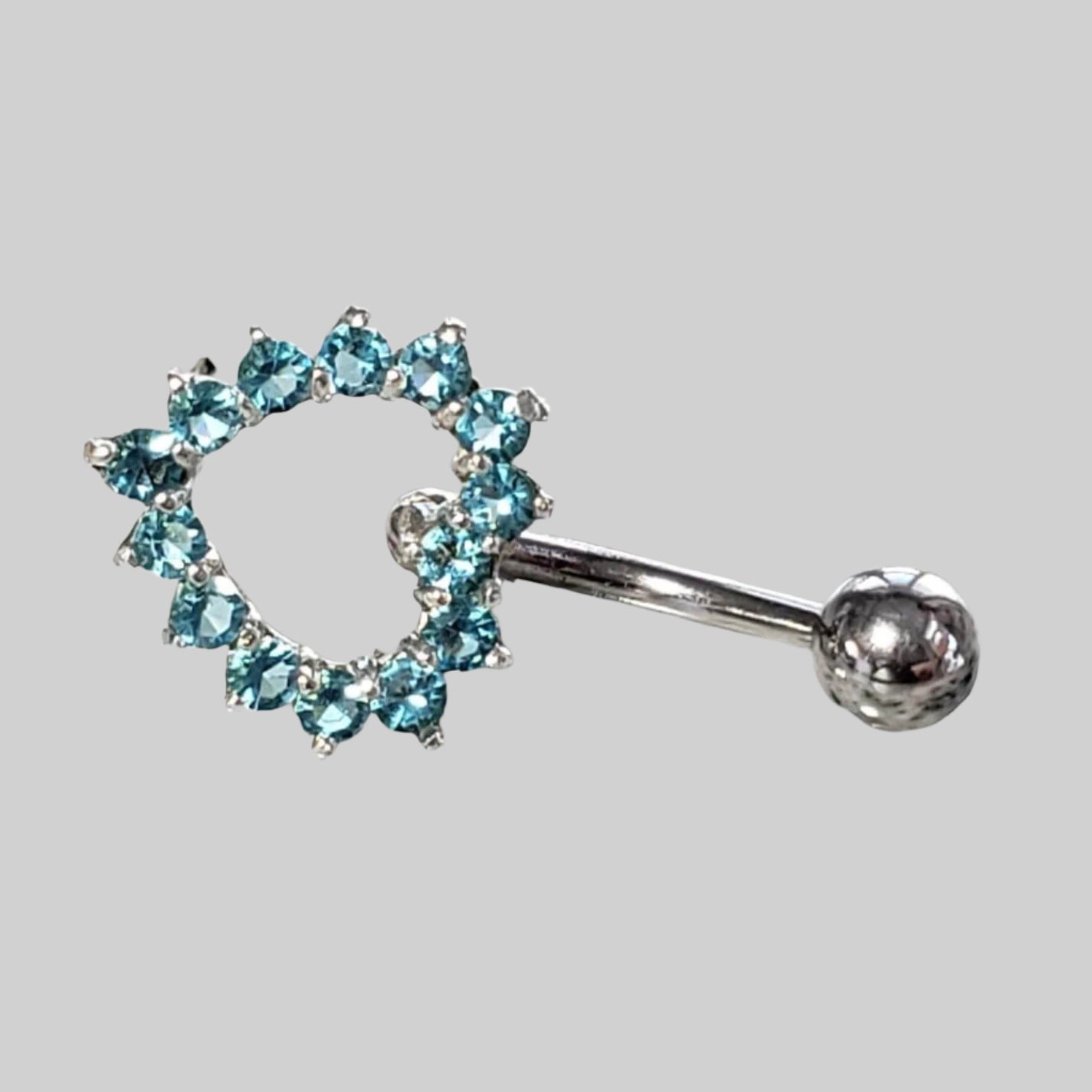  Silver Body Jewelry | Heart Shape Belly Ring | Surgical Steel and 925 Silver | Aquamarine Crystal 1