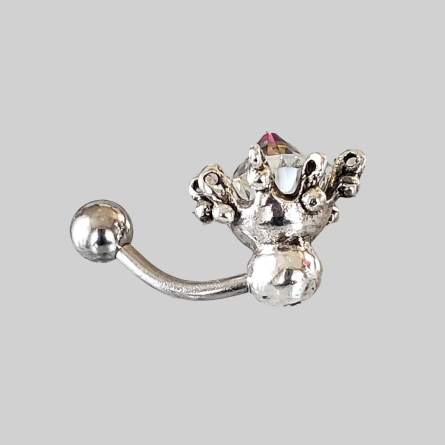  Silver Body Jewelry | Lotus Belly Ring | Surgical Steel and 925 Silver | Rainbow Crystal 1