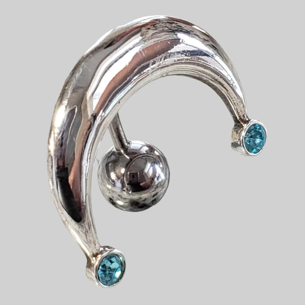  Silver Body Jewelry | Reverse Belly Ring | Surgical Steel and 925 Silver | Aquamarine Crystal 1