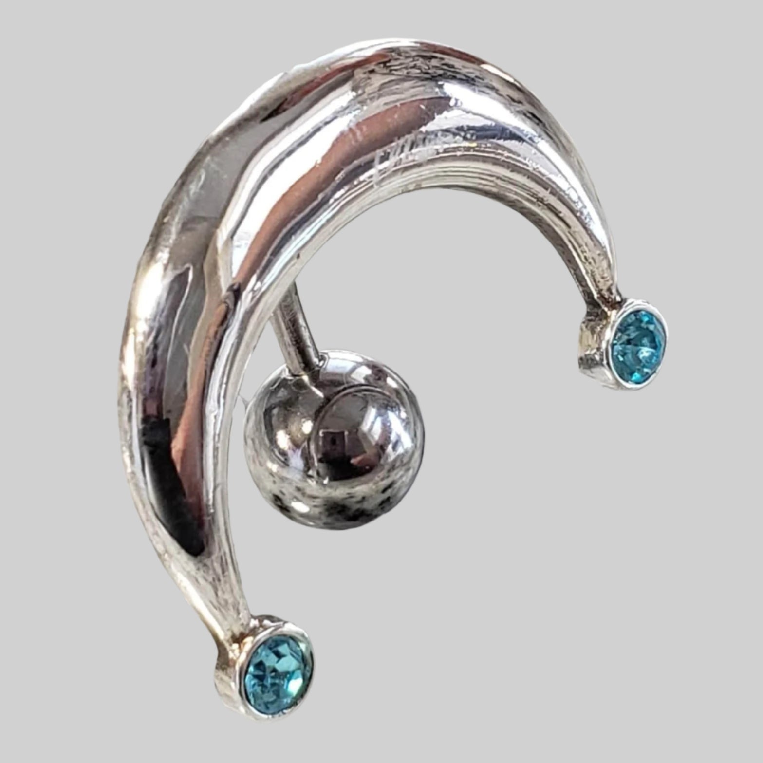  Silver Body Jewelry | Reverse Belly Ring | Surgical Steel and 925 Silver | Aquamarine Crystal 1