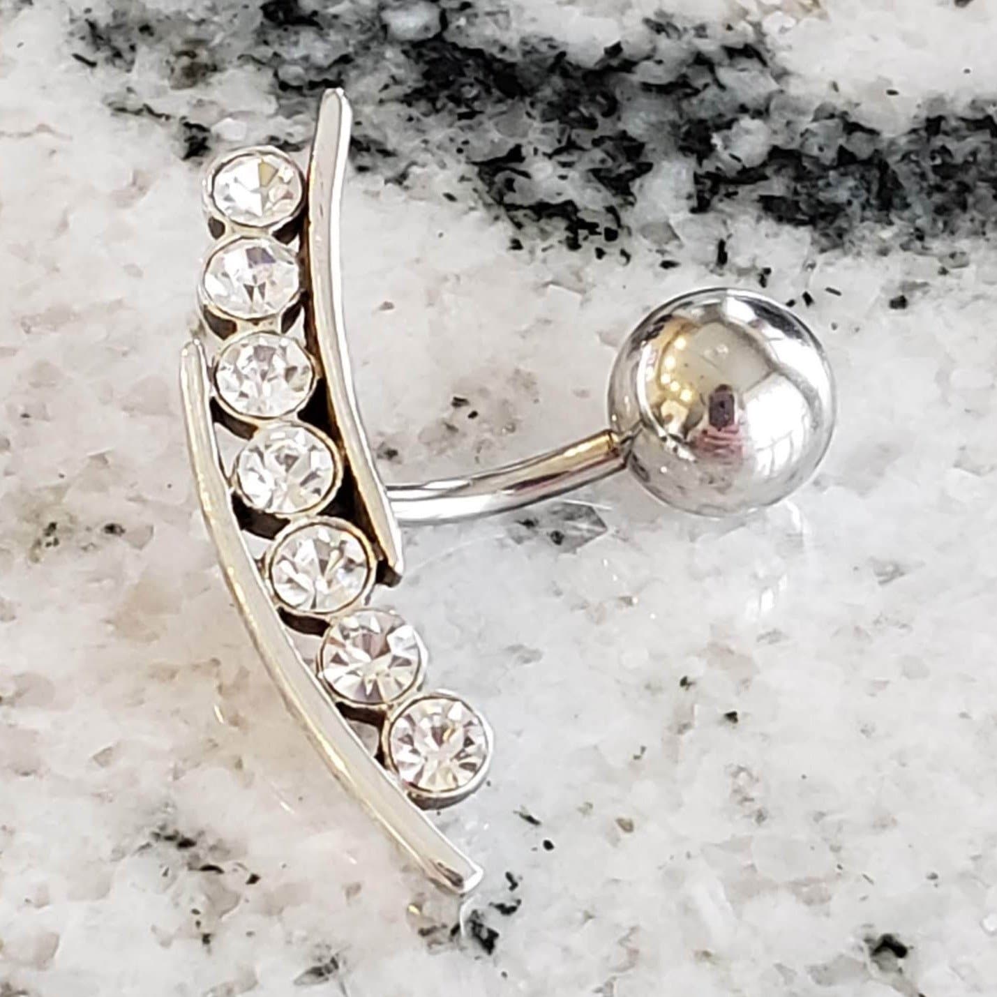  Silver Body Jewelry | Reverse Belly Ring | Surgical Steel and 925 Silver | Cubic Zirconia | SO24 1