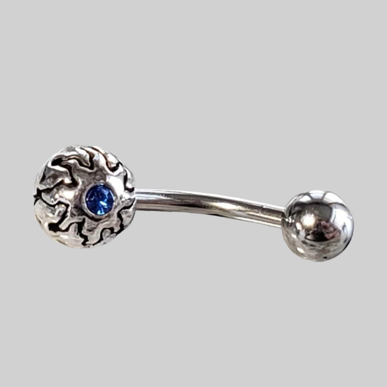  Silver Body Jewelry | Sunburst Belly Ring | Surgical Steel and 925 Silver | Tanzanite Crystal 1