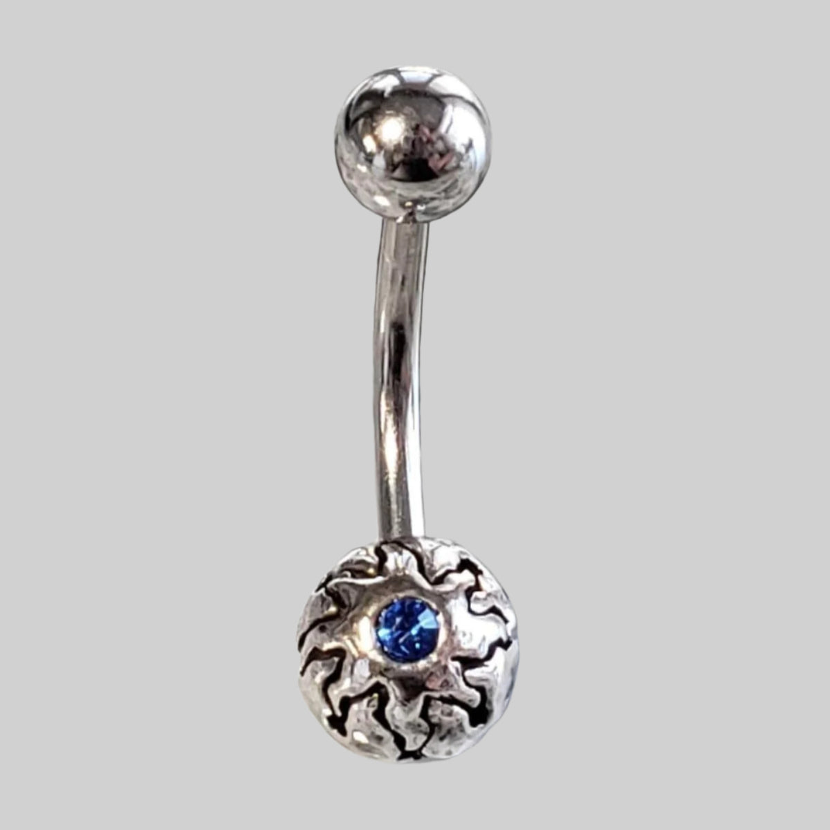  Silver Body Jewelry | Sunburst Belly Ring | Surgical Steel and 925 Silver | Tanzanite Crystal 
