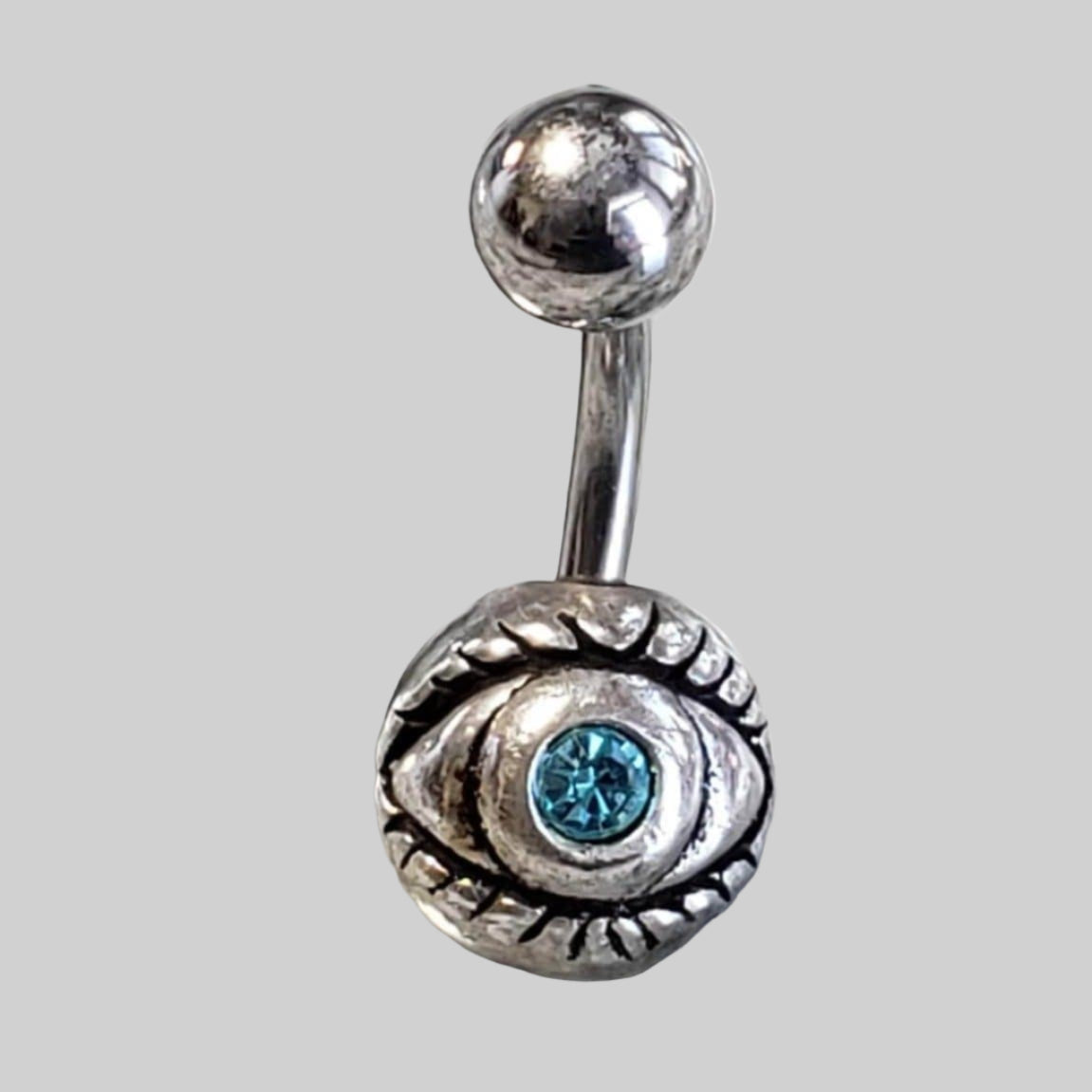  Silver Body Jewelry | Third Eye Belly Ring | Surgical Steel and 925 Silver | Aquamarine Crystal 