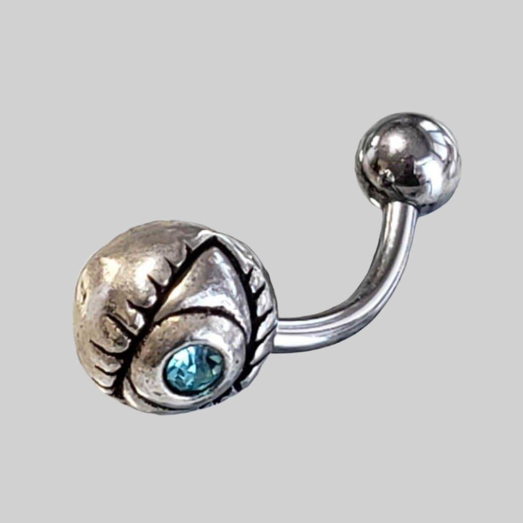  Silver Body Jewelry | Third Eye Belly Ring | Surgical Steel and 925 Silver | Aquamarine Crystal 1