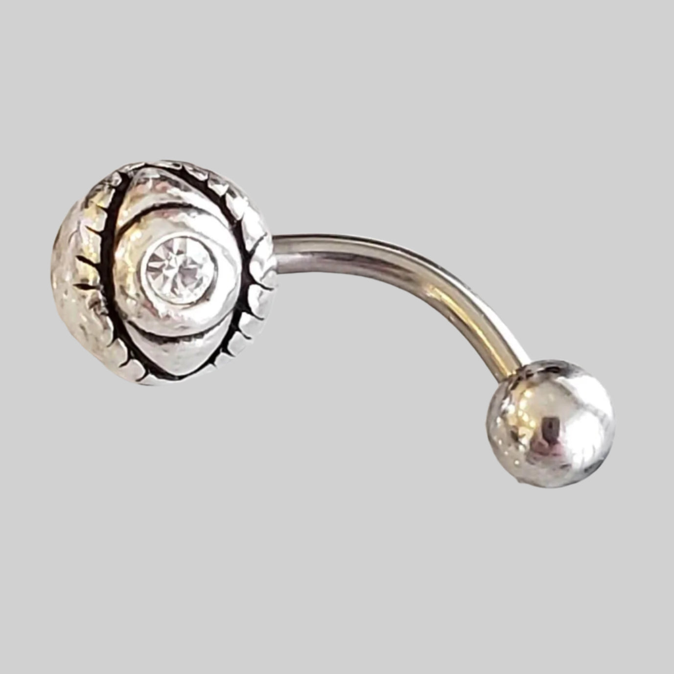  Silver Body Jewelry | Third Eye Belly Ring | Surgical Steel and 925 Silver | White Sapphire Crystal 