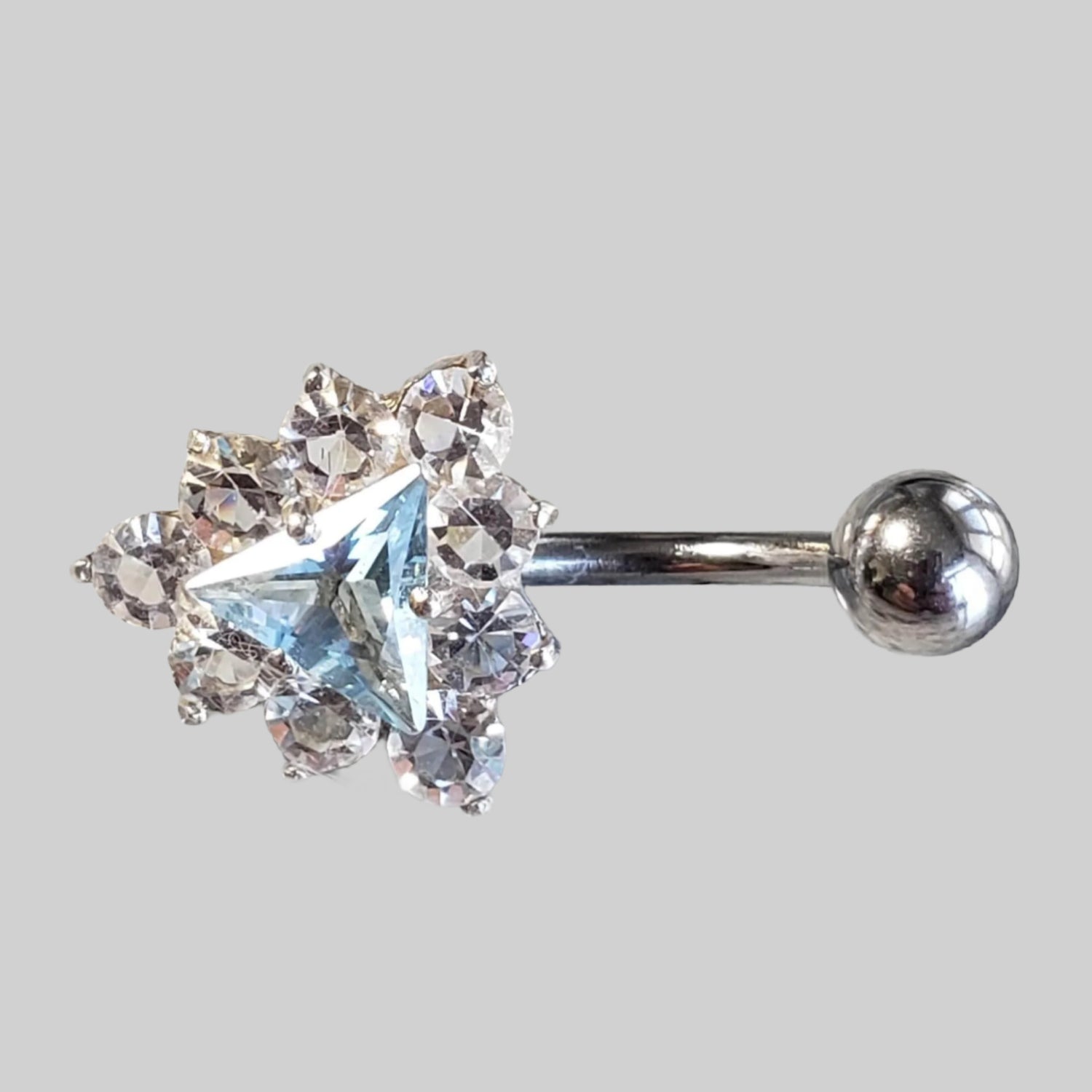  Silver Body Jewelry | Trilliant Belly Ring | Surgical Steel and 925 Silver | Aquamarine Crystal and Cubic Zirconia 1