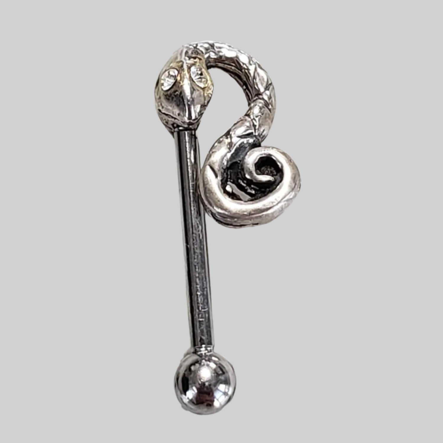  Snake Eyebrow Barbell | Surgical Steel and 925 Silver | White Sapphire Crystal 