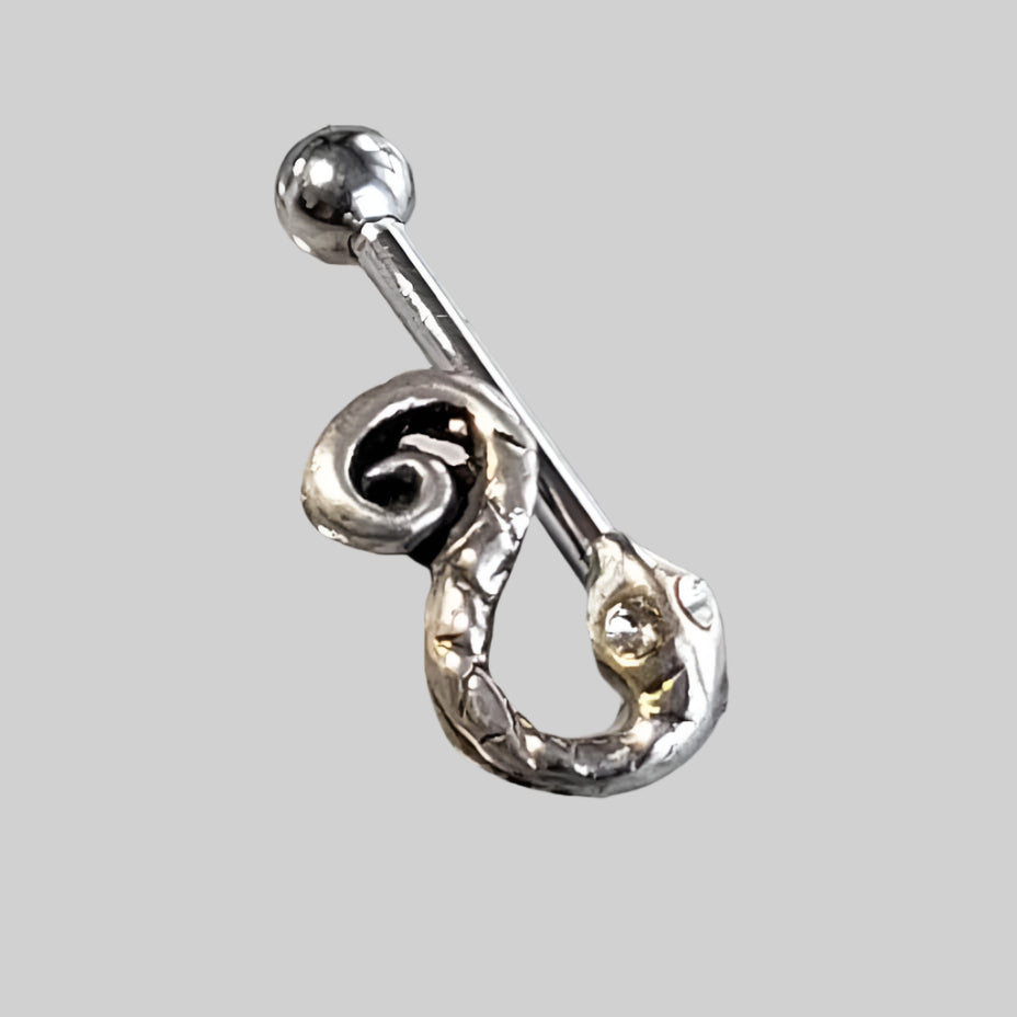  Snake Eyebrow Barbell | Surgical Steel and 925 Silver | White Sapphire Crystal 1