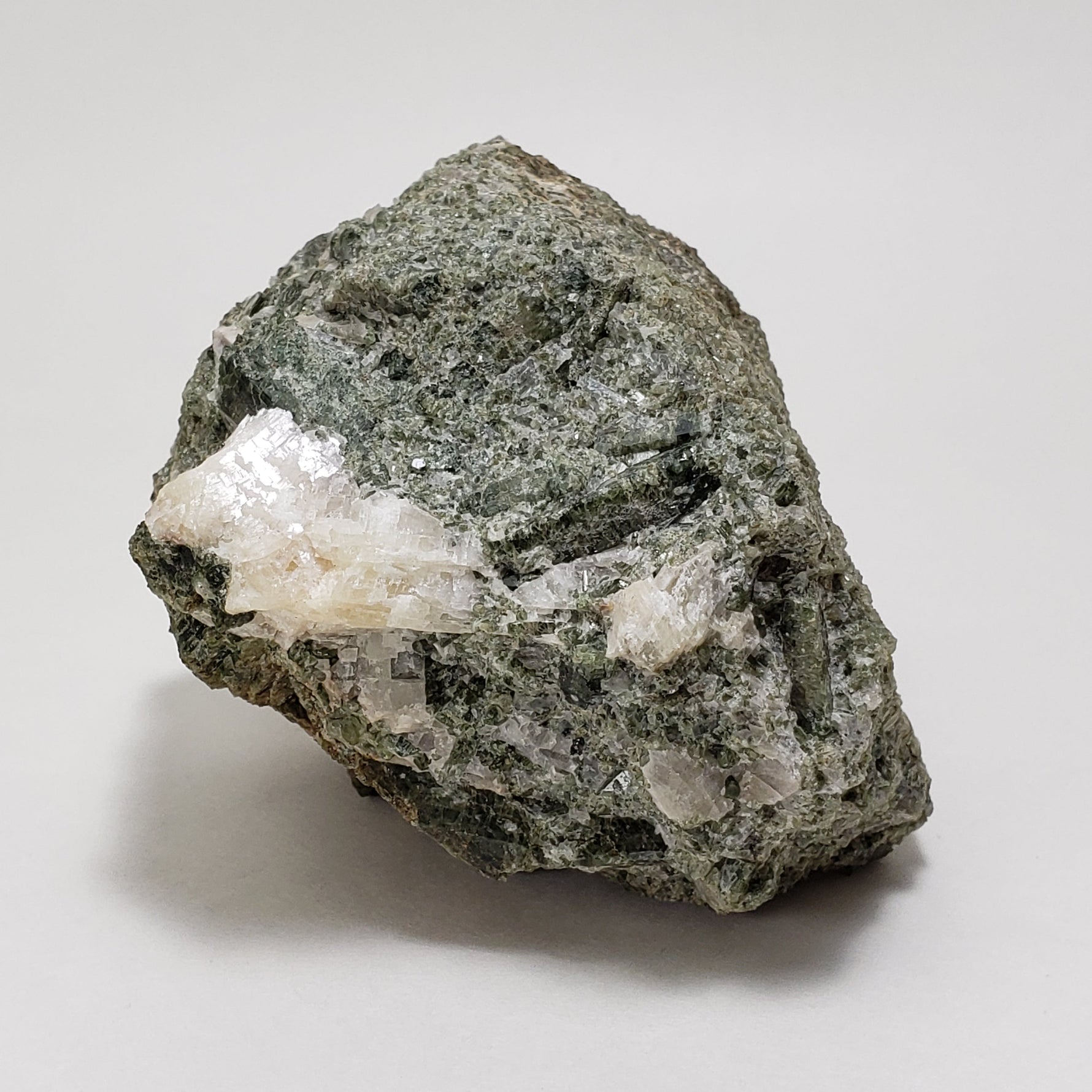  Titanite in Green Diopside matrix | Black Sphene with White Calcite Crystal | 454 grams | Bancroft, Ontario Canada 3