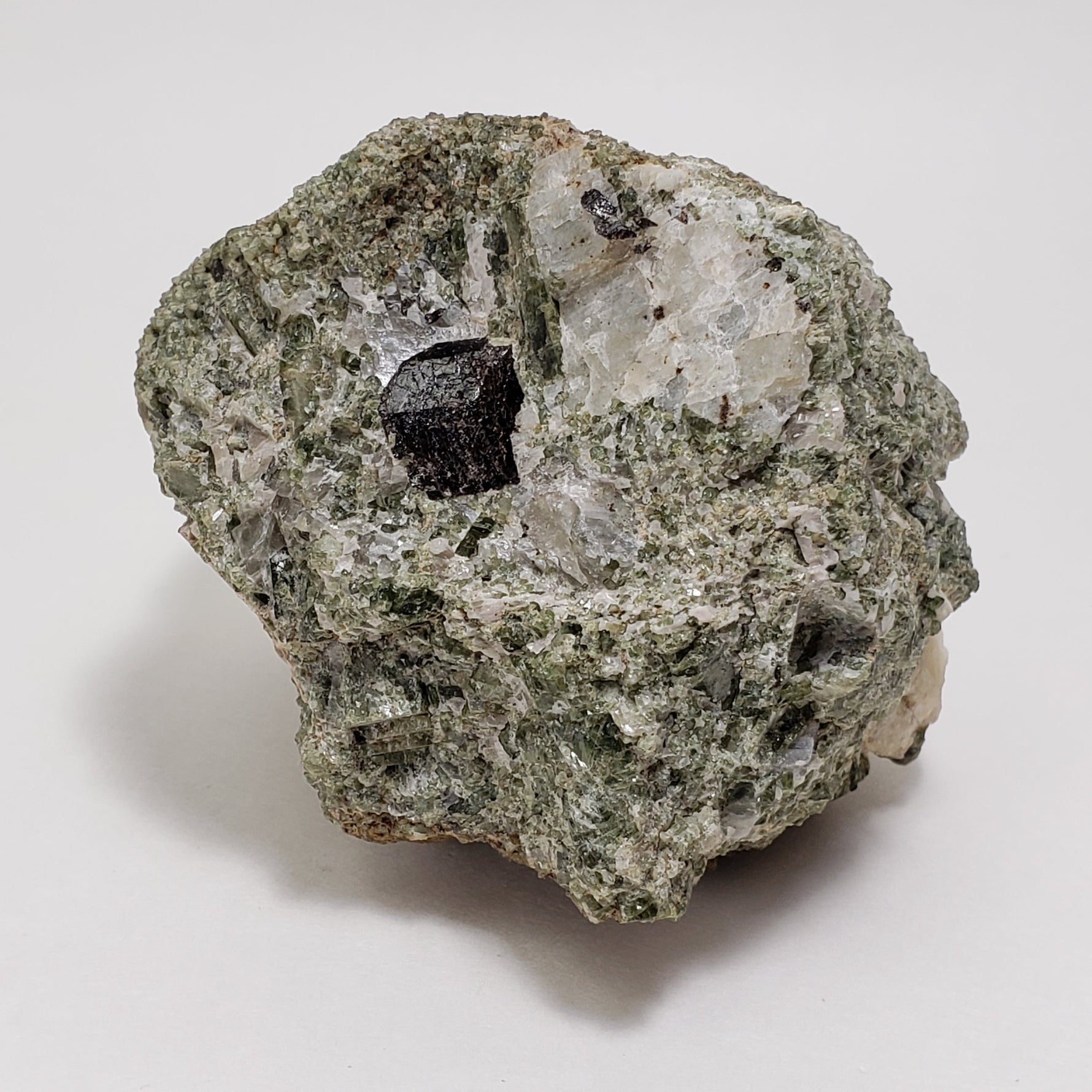  Titanite in Green Diopside matrix | Black Sphene with White Calcite Crystal | 454 grams | Bancroft, Ontario Canada 7