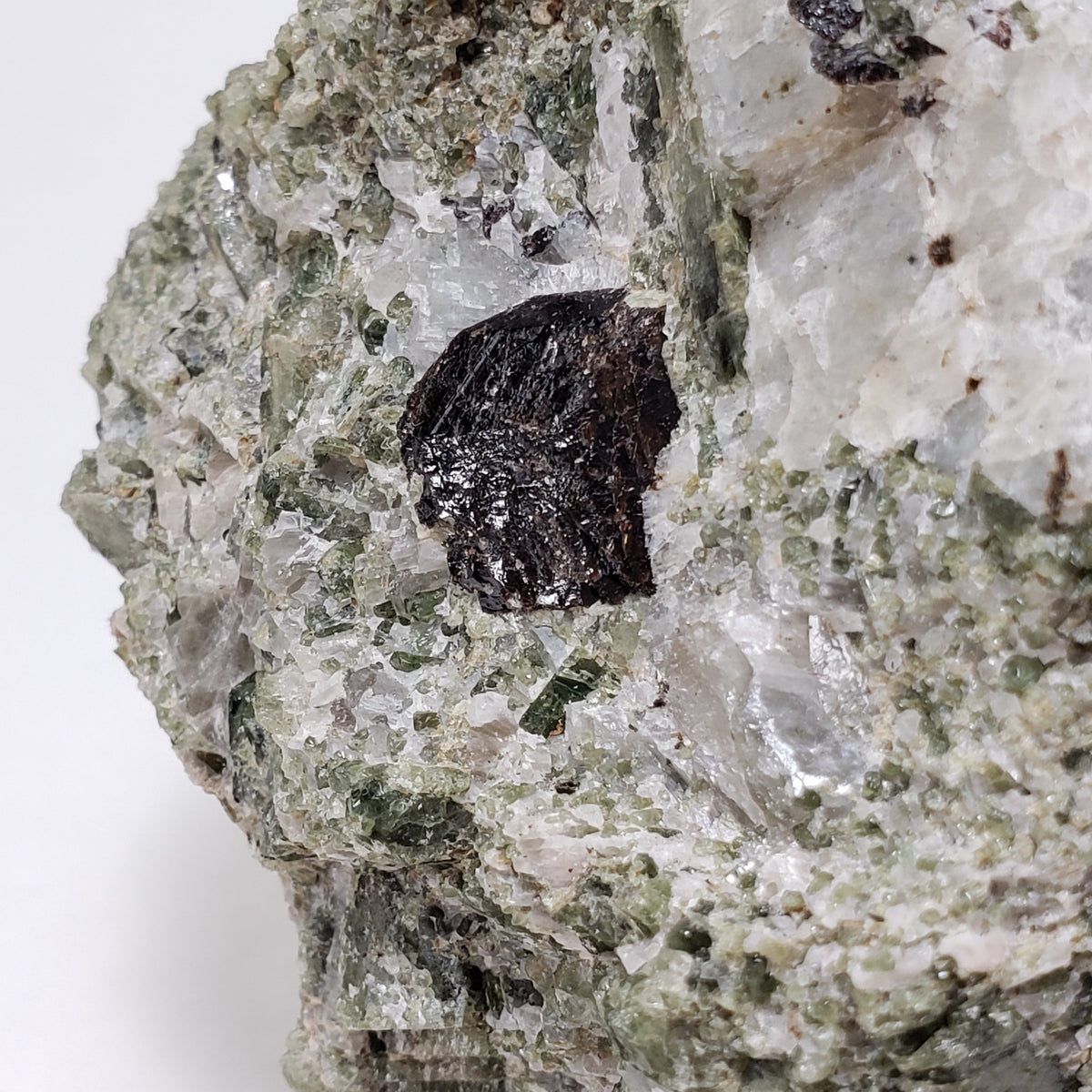  Titanite in Green Diopside matrix | Black Sphene with White Calcite Crystal | 454 grams | Bancroft, Ontario Canada 8