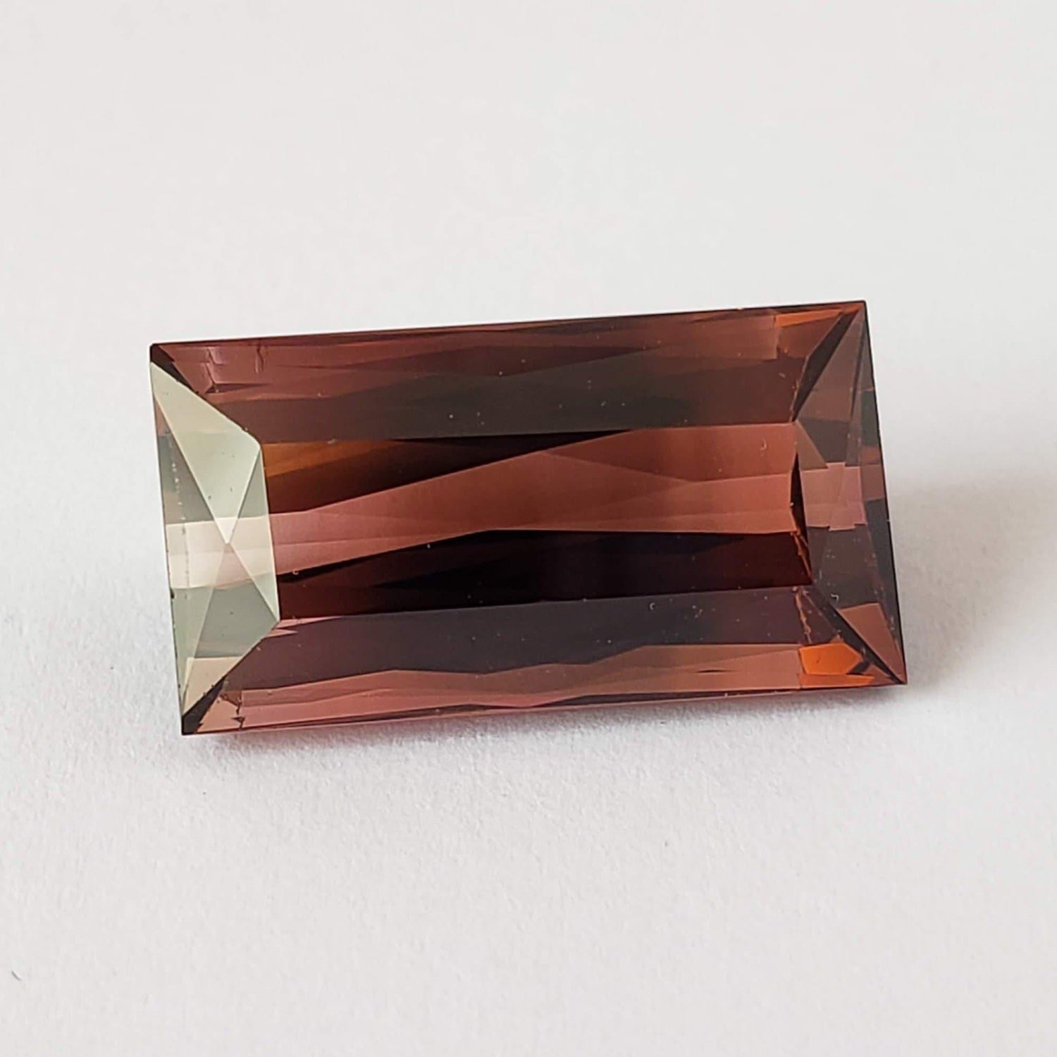  Tourmaline | Baguette Cut | Pinkish Brown Bi-Color | 17x9mm 10.9ct 1