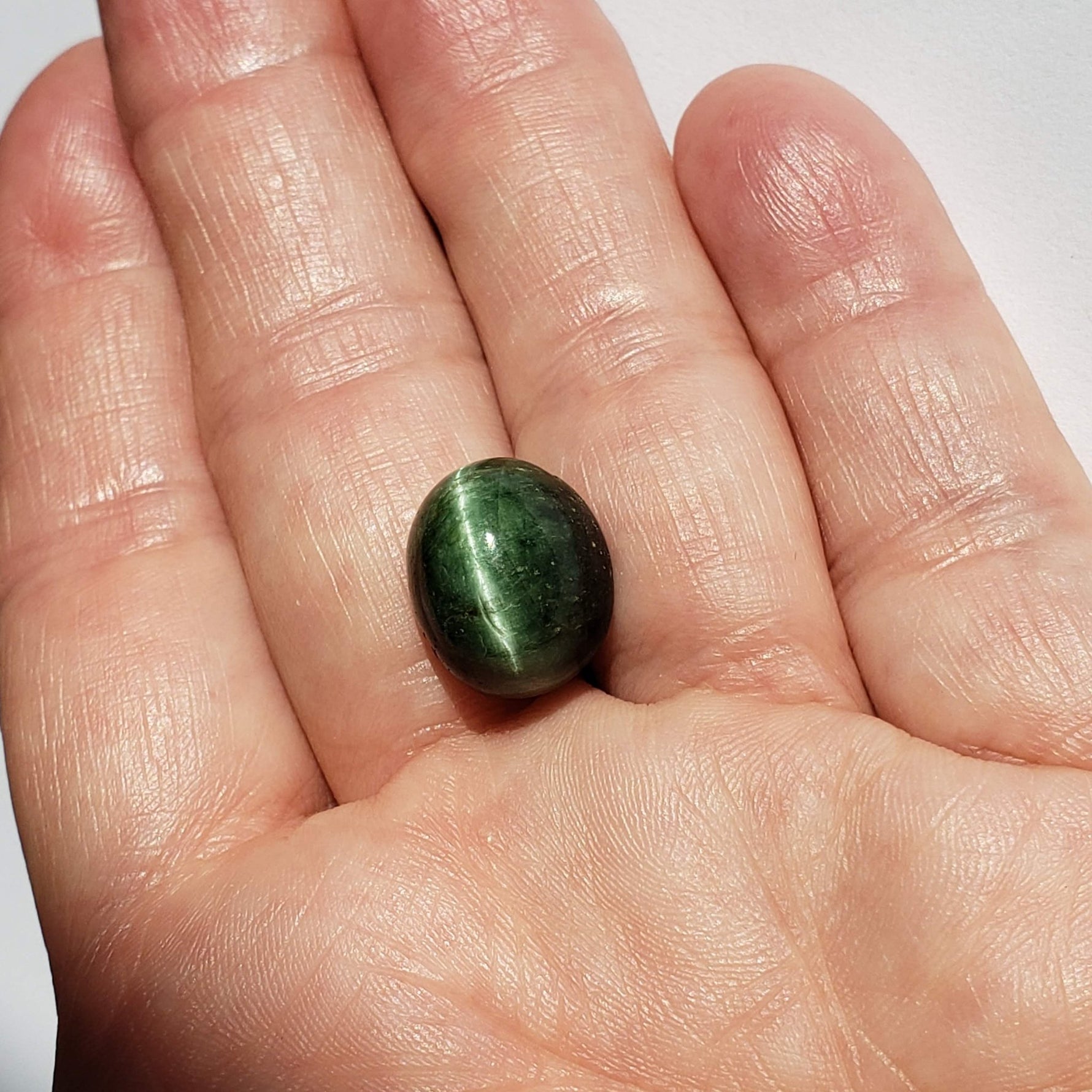  Tourmaline Cats Eye  | Oval Cabochon | Forest Green | 15.3x13.1mm 14.46ct 5