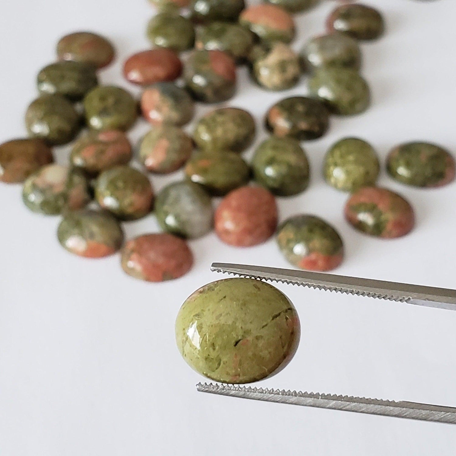  Unakite | Oval Cabochon | Green with Red | 12X10mm 1