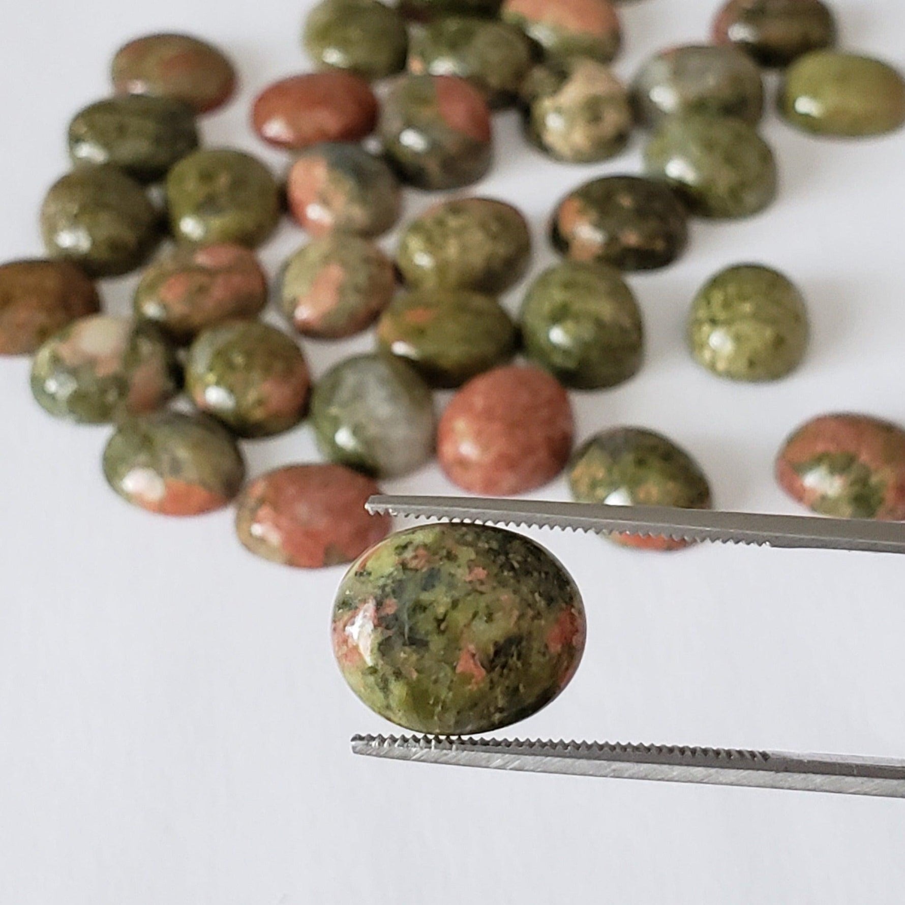  Unakite | Oval Cabochon | Green with Red | 12X10mm 2