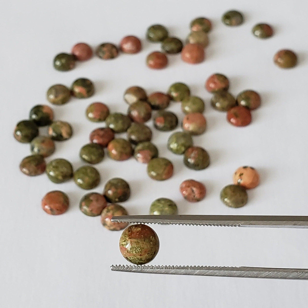  Unakite | Round Cabochon | Green with Red | 6mm 