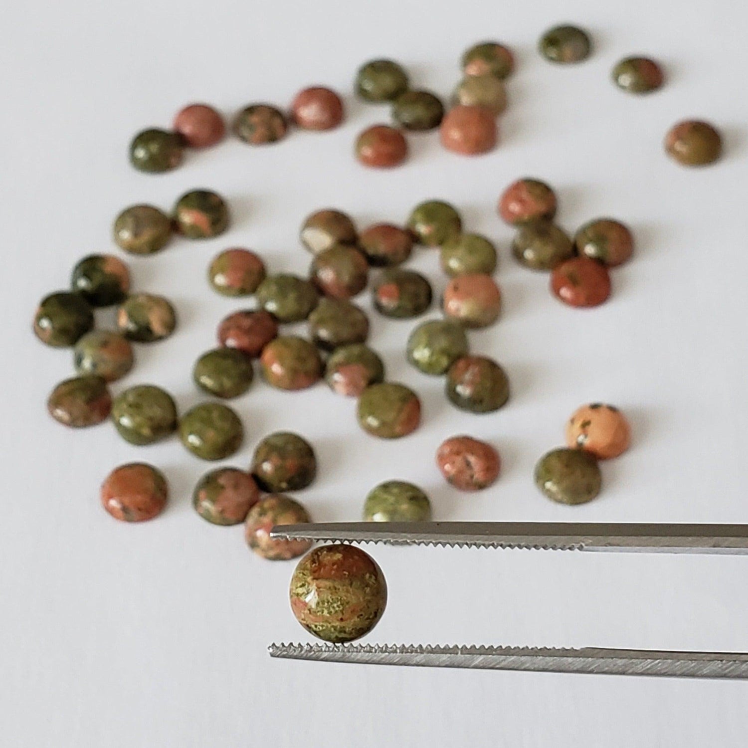  Unakite | Round Cabochon | Green with Red | 6mm 