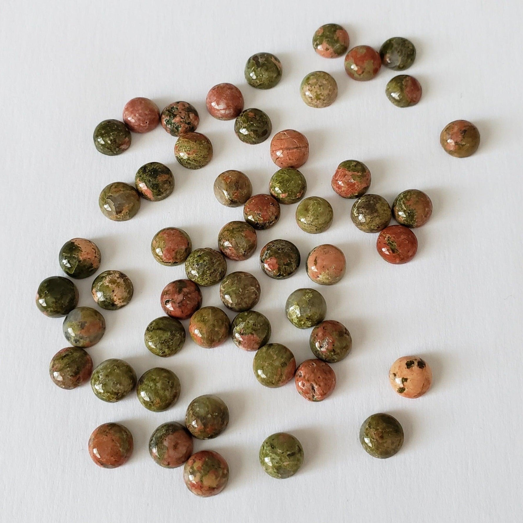  Unakite | Round Cabochon | Green with Red | 6mm 1