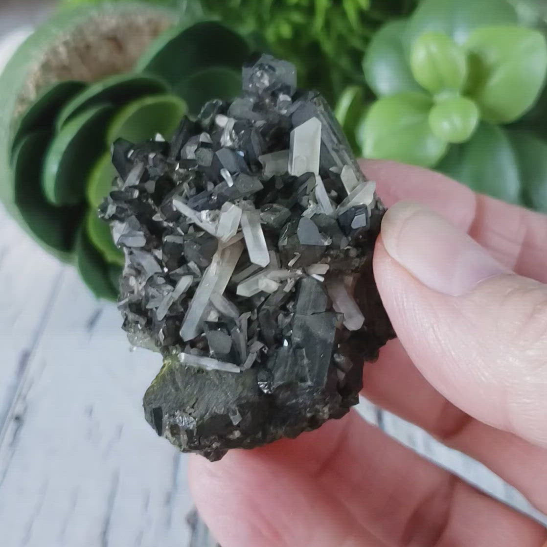 Deep Green Epidote Crystals and Quartz Points Cluster, 48.5 Gr. Mineral, Alaska