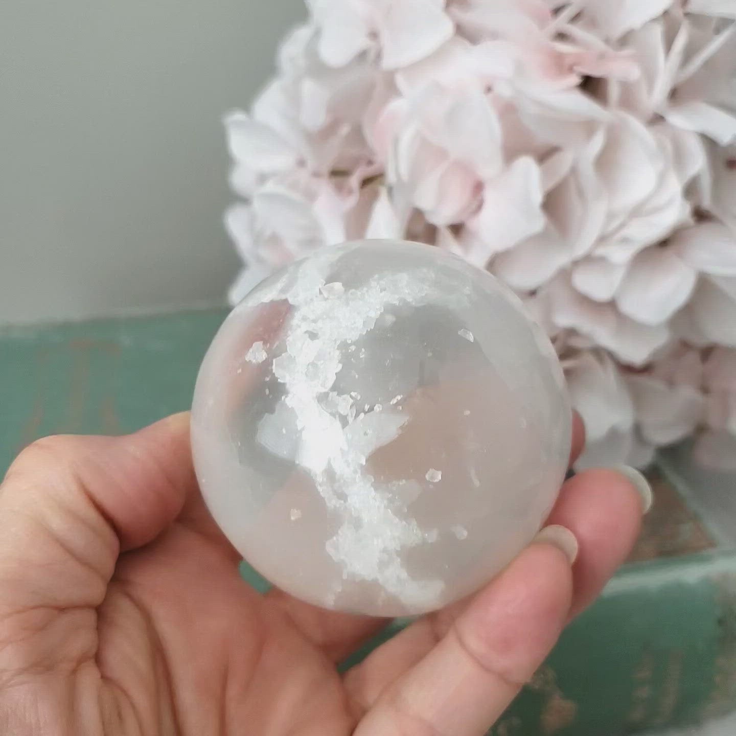 Mineral Selenite Satin Spar Crystal Healing Sphere 69mm-2 11/16" Ball
