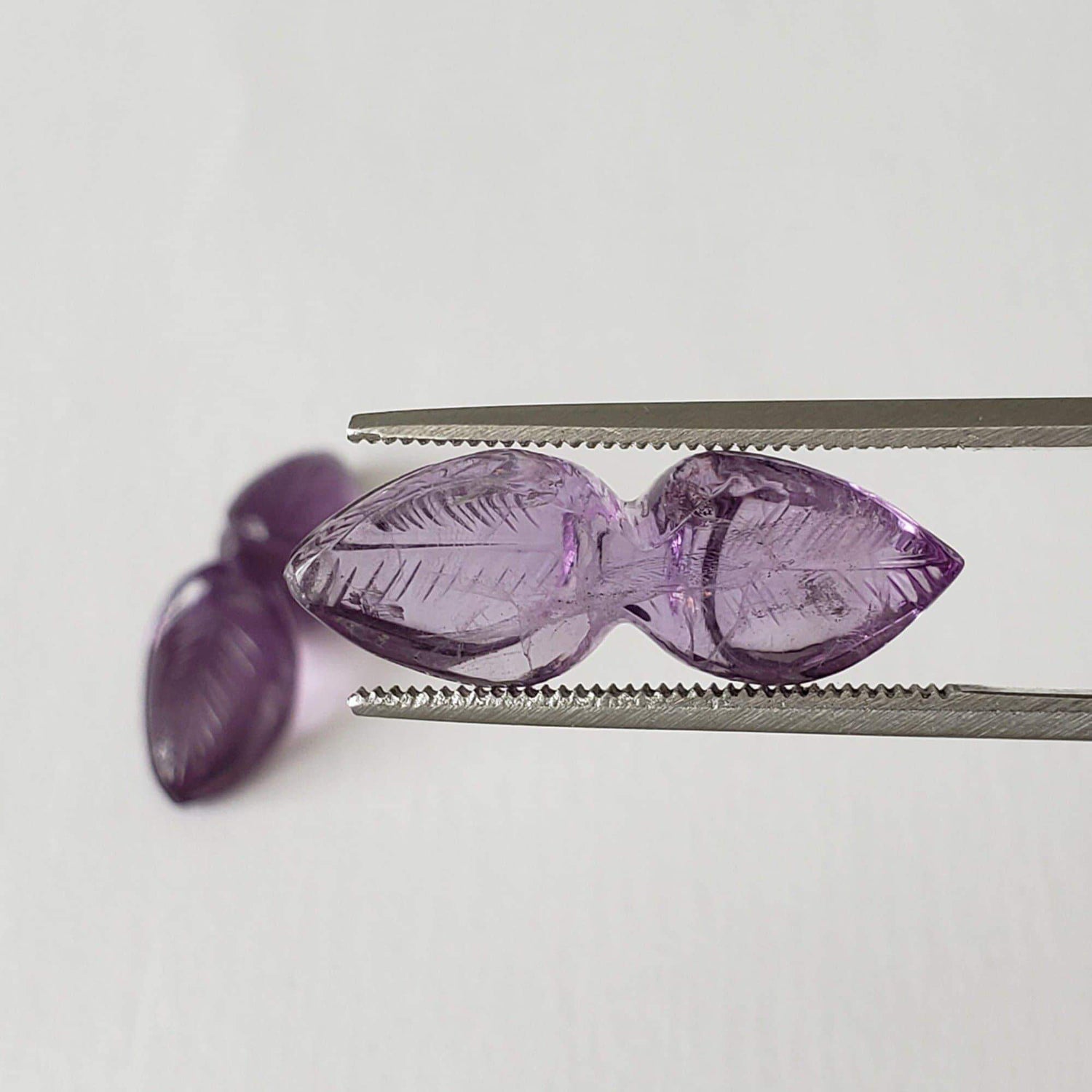 Amethyst Pair | Carved Leaf Shape | Purple | 21x17.5mm