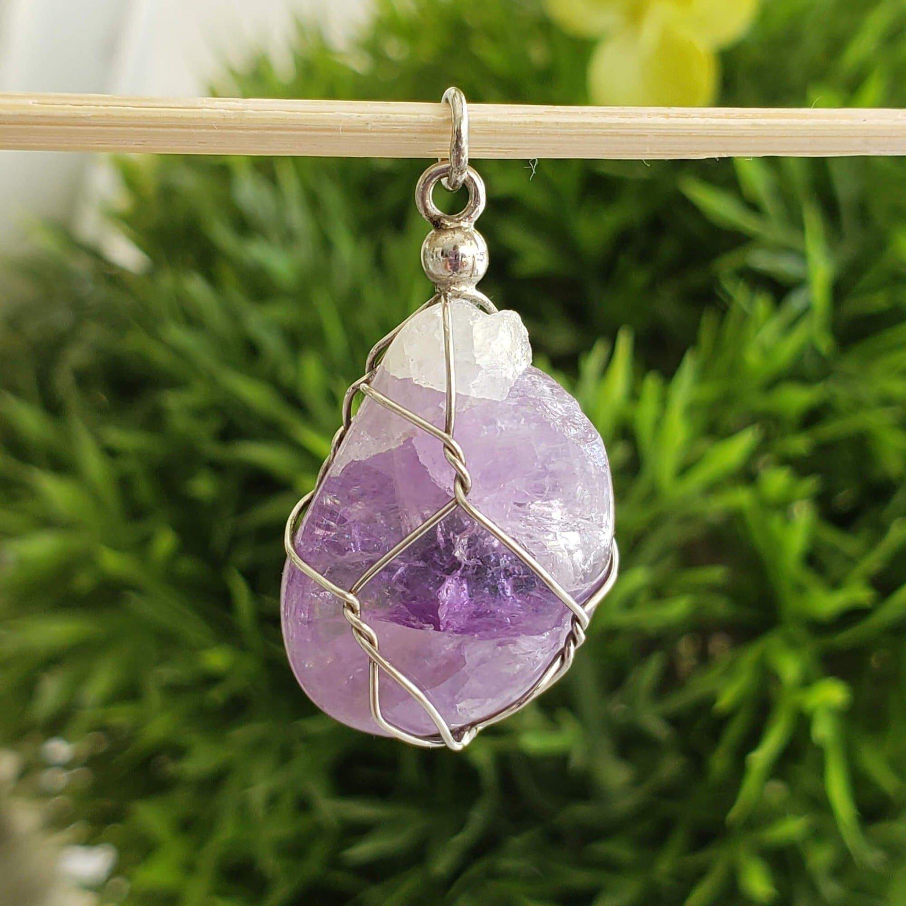 Amethyst Pendant | 925 Silver Wire Wrapped Pendant | Natural Tumbled Amethyst | Canagem.com