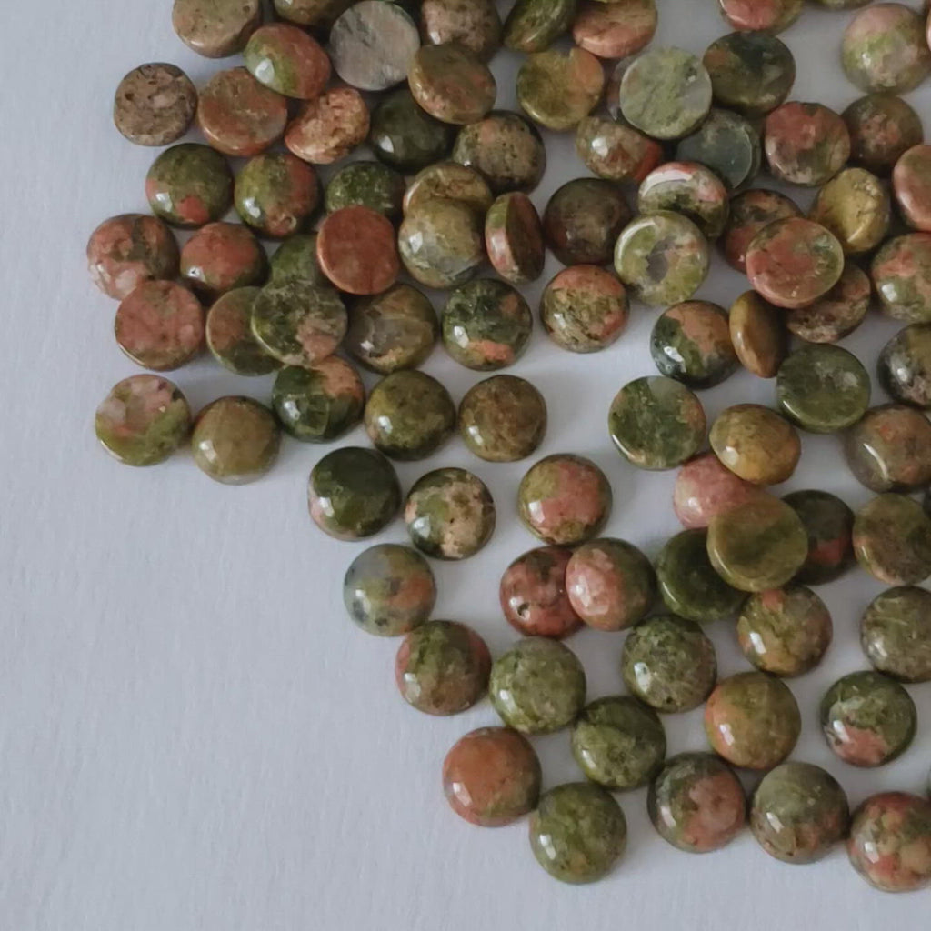 Natural Green with Red Unakite Round Cabochon 6 mm 1.00 Ct.