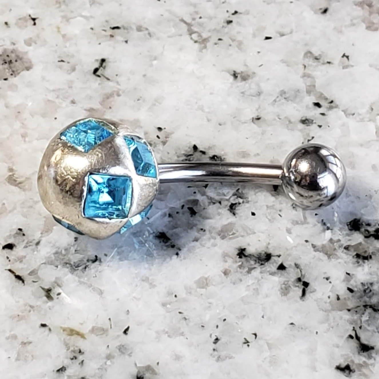 Belly Ring | Surgical Steel and 925 Silver | Aquamarine Crystal | Canagem.com