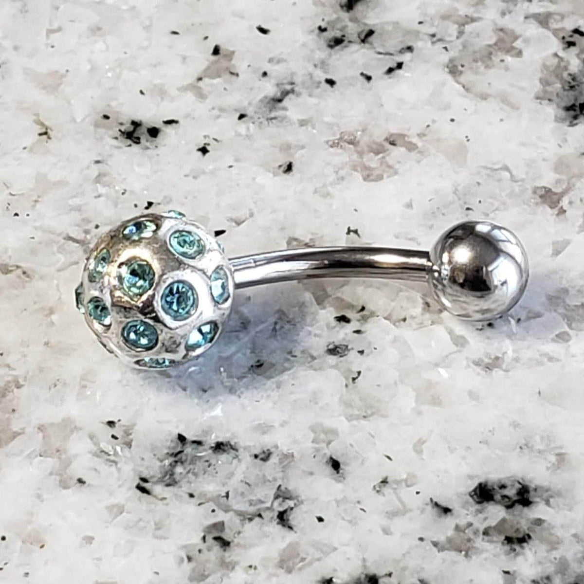 Belly Ring | Surgical Steel and 925 Silver | Aquamarine Crystal