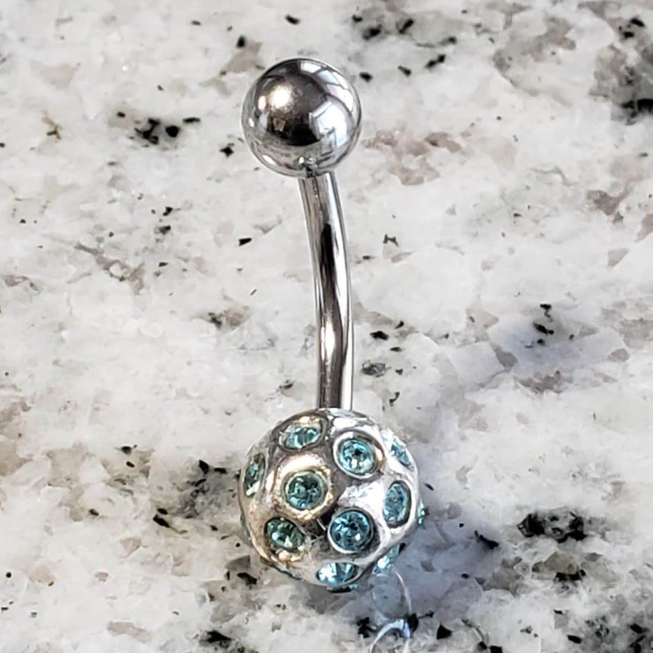 Belly Ring | Surgical Steel and 925 Silver | Aquamarine Crystal