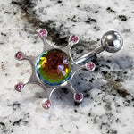 Belly Ring | Surgical Steel and 925 Silver | Rainbow and Tourmaline Crystal