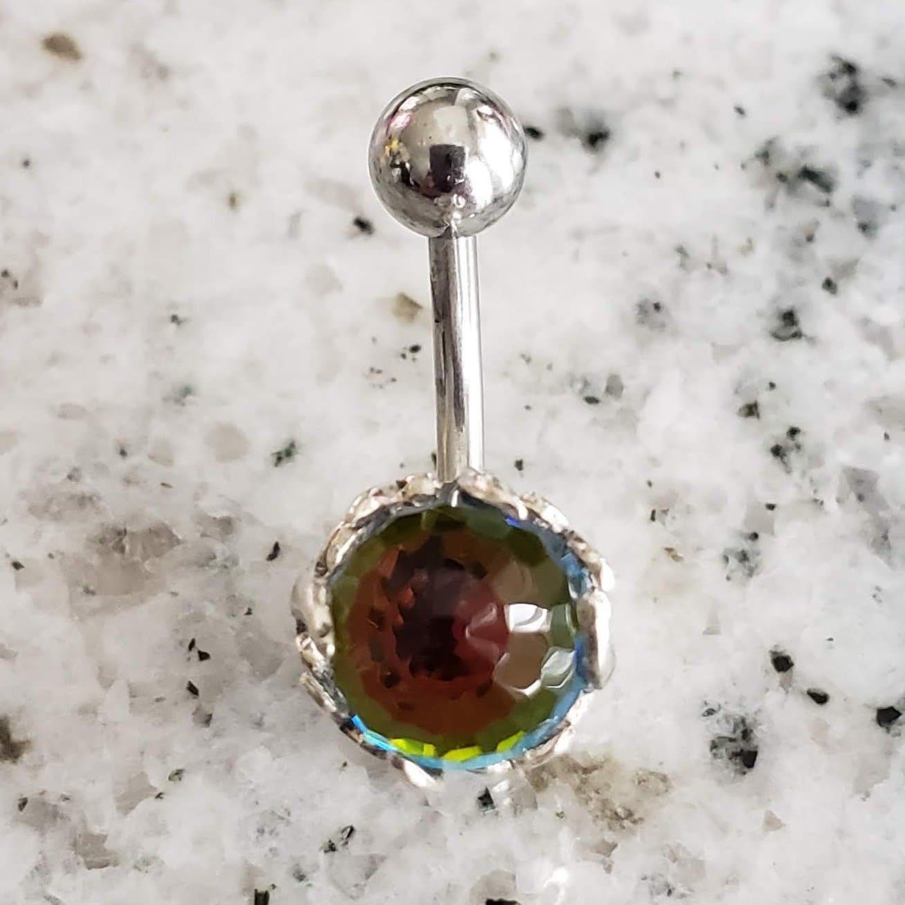 Belly Ring | Surgical Steel and 925 Silver | Rainbow Crystal | Canagem.com