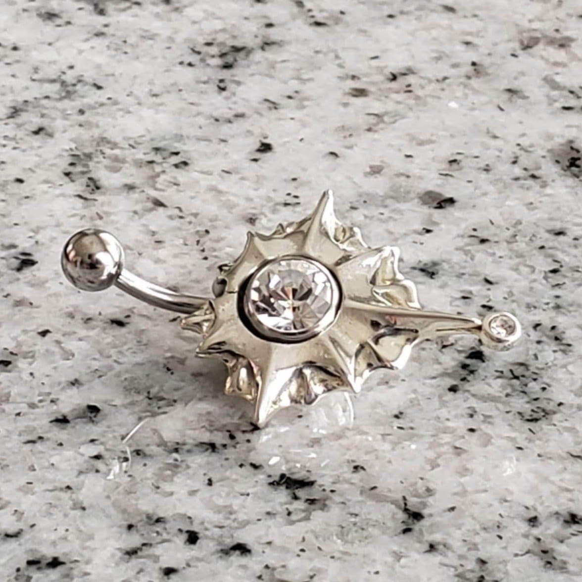 Belly Ring with Navel Shield | Surgical Steel and 925 Silver | White Sapphire Crystal | Canagem.com
