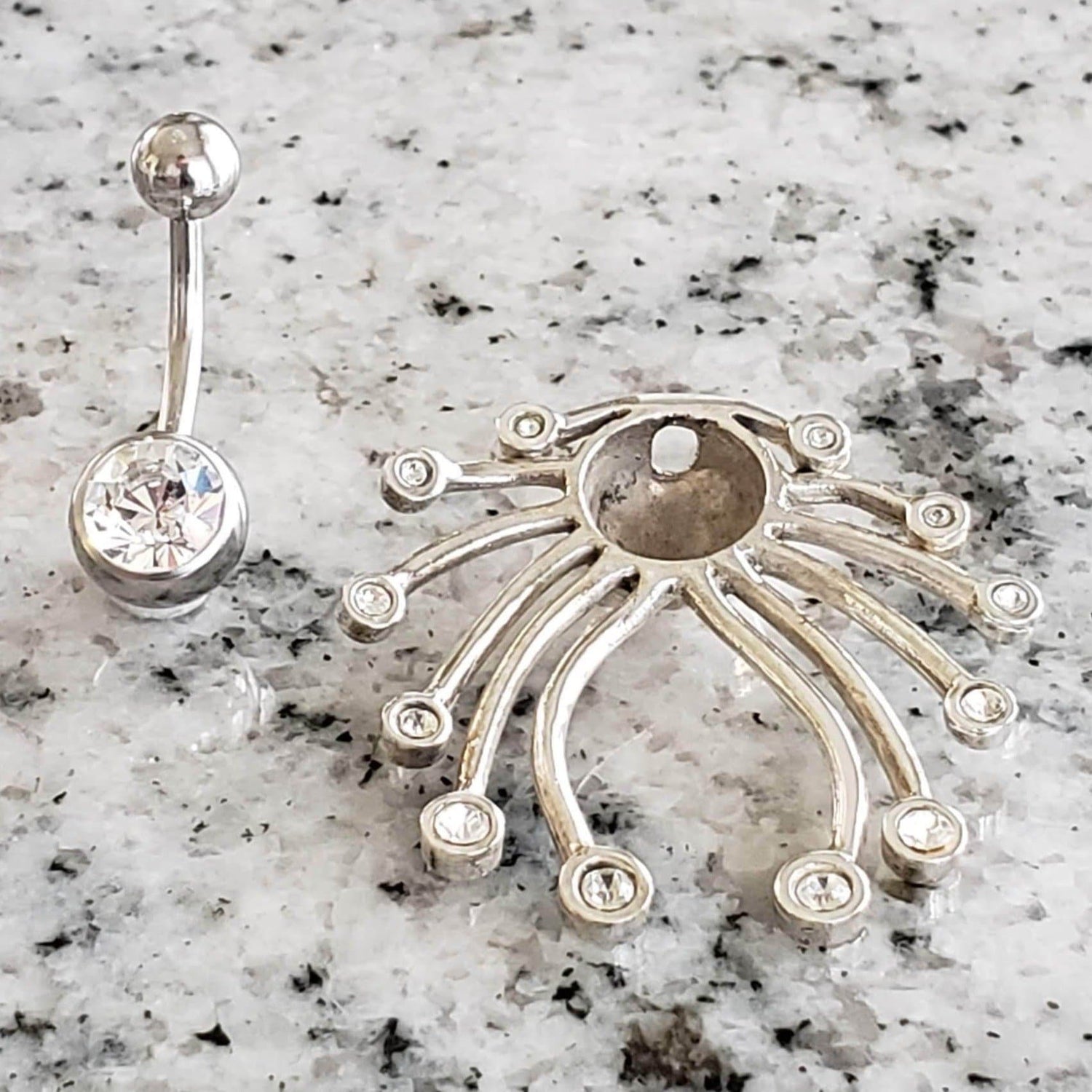 Belly Ring with Navel Shield | Surgical Steel and 925 Silver | White Sapphire Crystal | Canagem.com