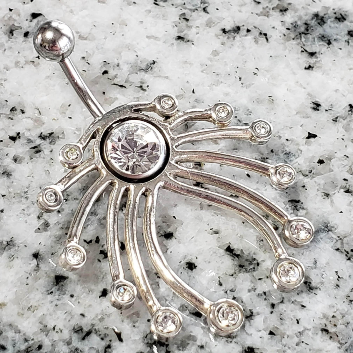 Belly Ring with Navel Shield | Surgical Steel and 925 Silver | White Sapphire Crystal