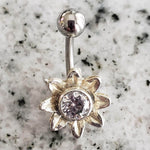 Buttercup Belly Ring | Surgical Steel and 925 Silver | White Sapphire Crystal