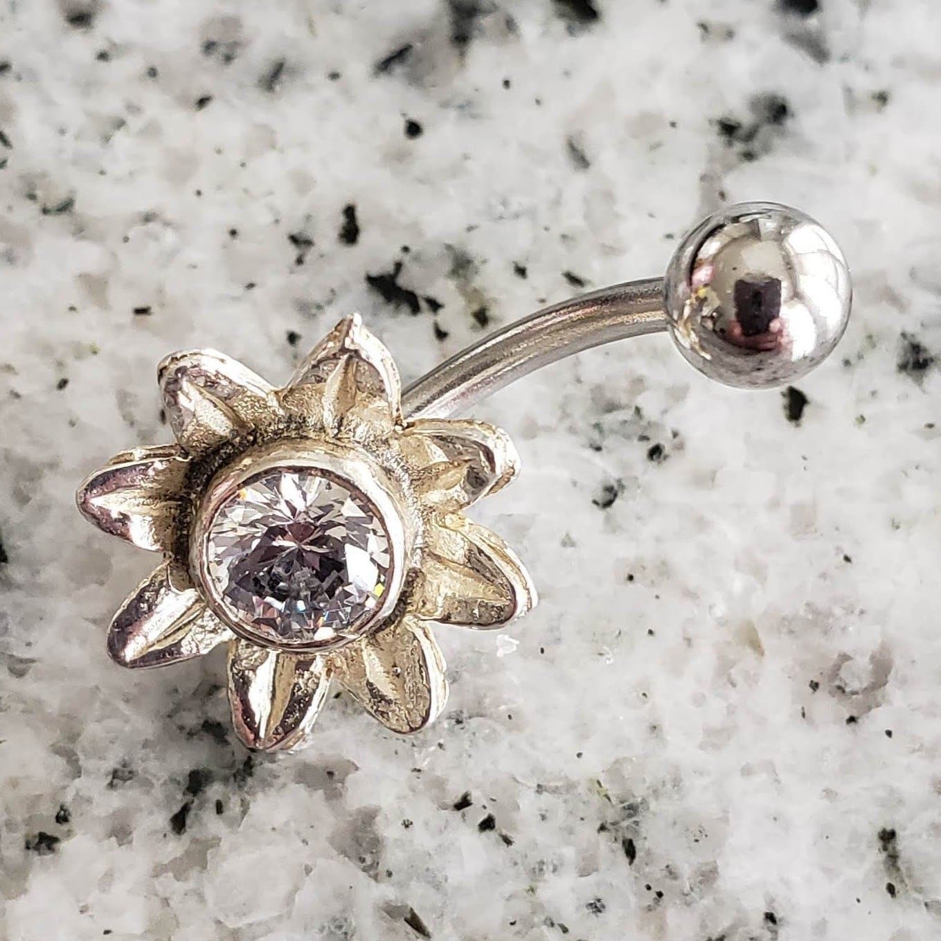 Buttercup Belly Ring | Surgical Steel and 925 Silver | White Sapphire Crystal | Canagem.com