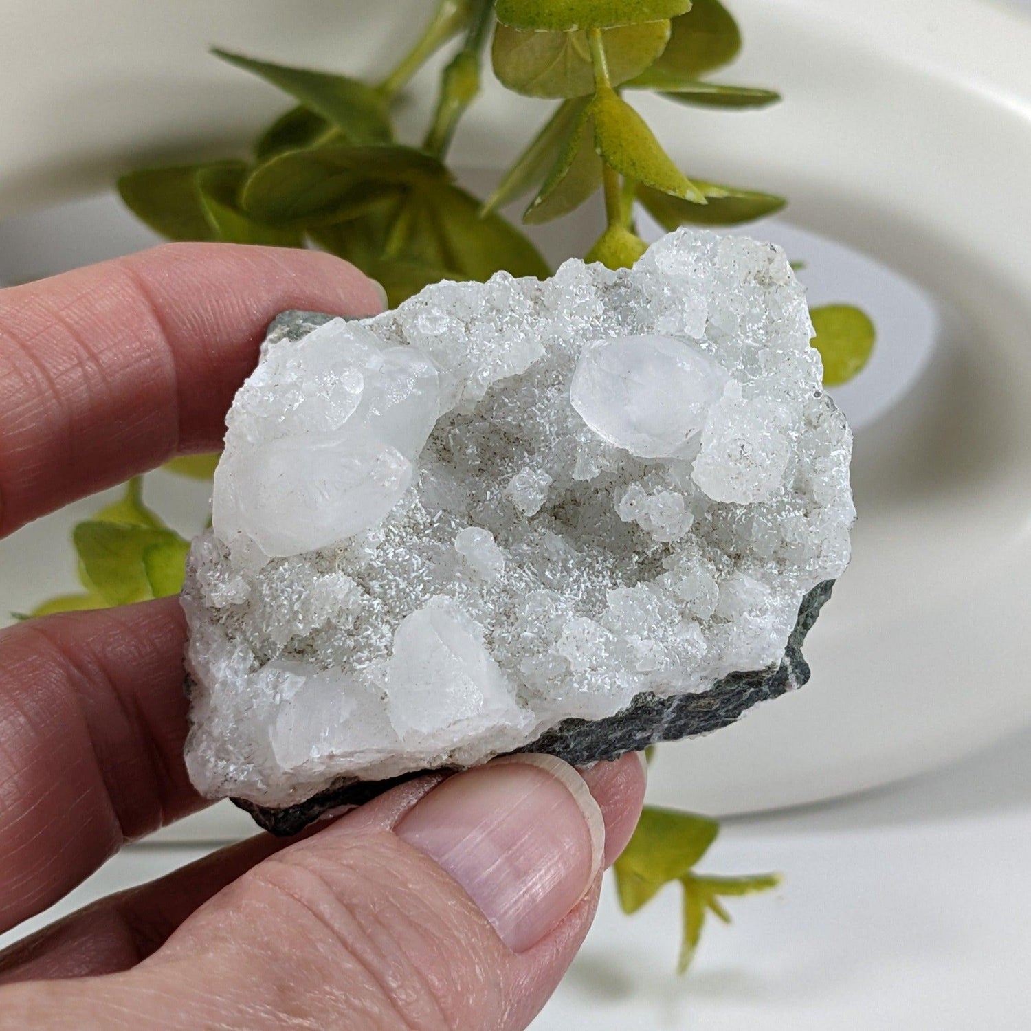 Calcite on Prehnite Crystal Cluster | 96 grams | Mumbai, India | Canagem.com