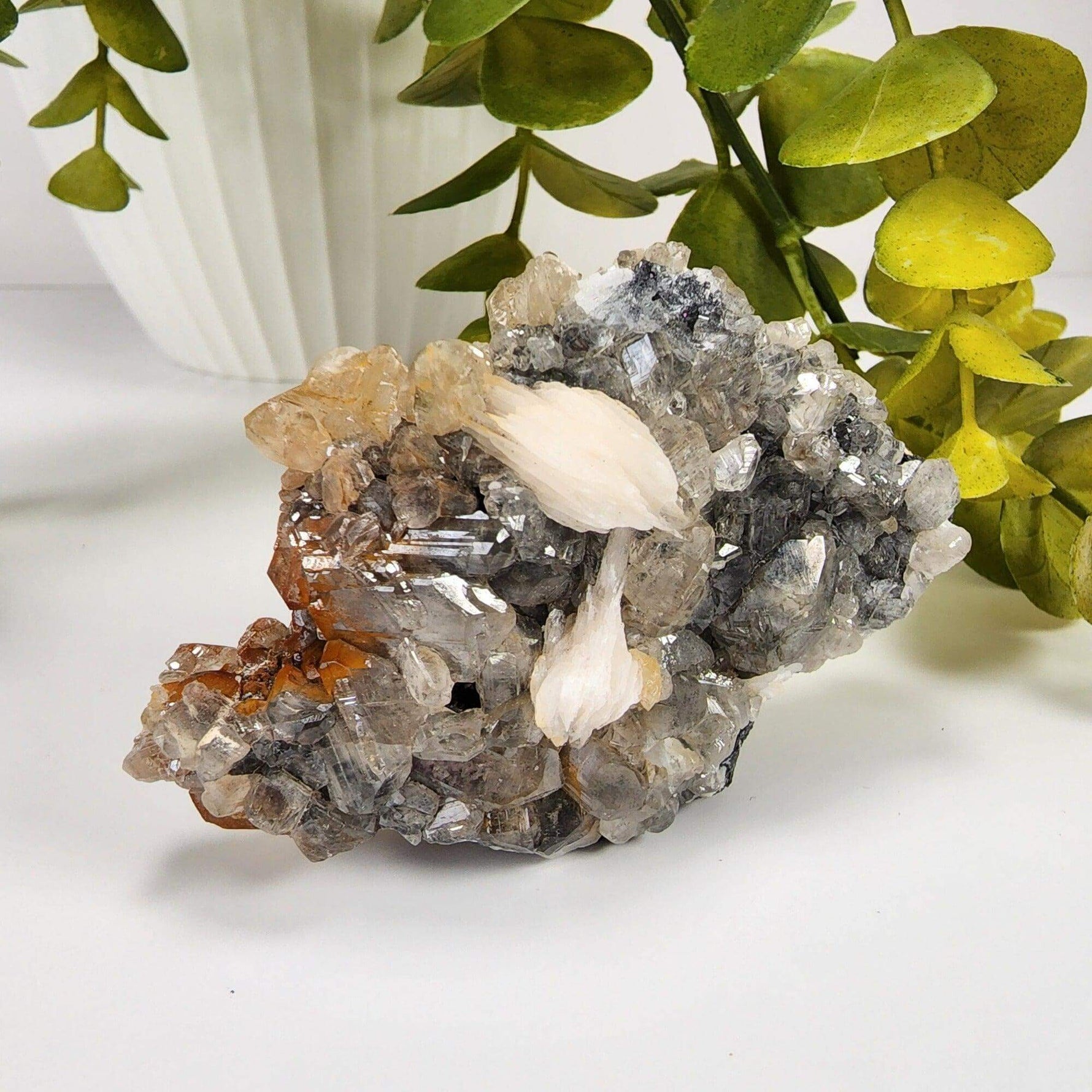  Cerussite Crystals | White Barite Blades | Galena Matrix Mineral | 145.3 gr | Morocco 