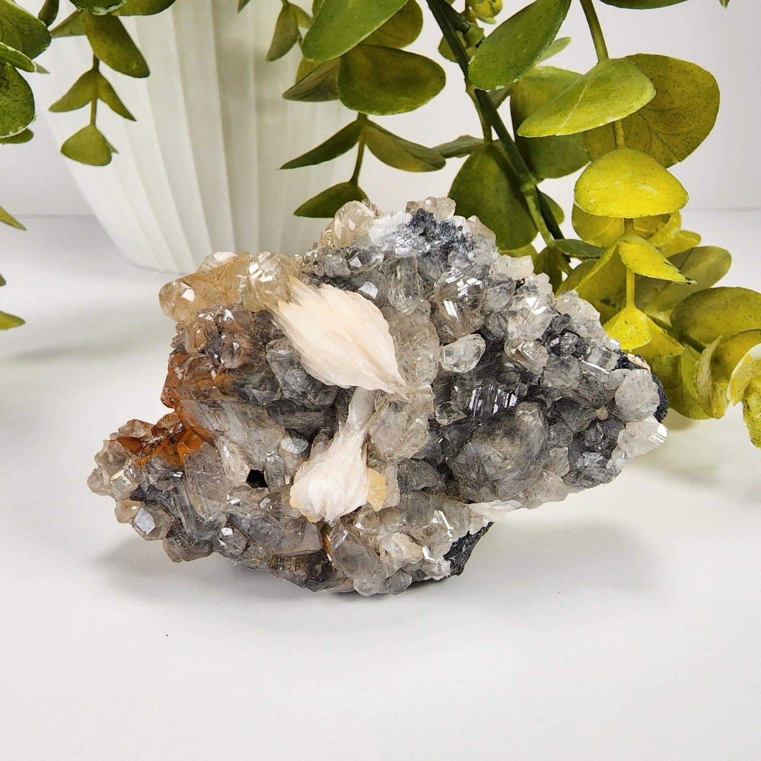  Cerussite Crystals | White Barite Blades | Galena Matrix Mineral | 145.3 gr | Morocco 