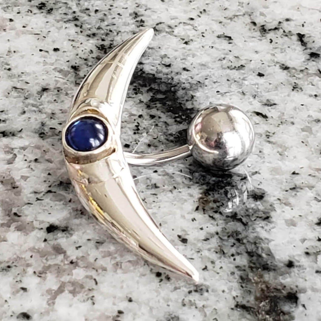 Crescent Shape Reverse Belly Ring | Surgical Steel and 925 Silver | Tanzanite Crystal | Canagem.com