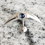 Crescent Shape Reverse Belly Ring | Surgical Steel and 925 Silver | Tanzanite Crystal