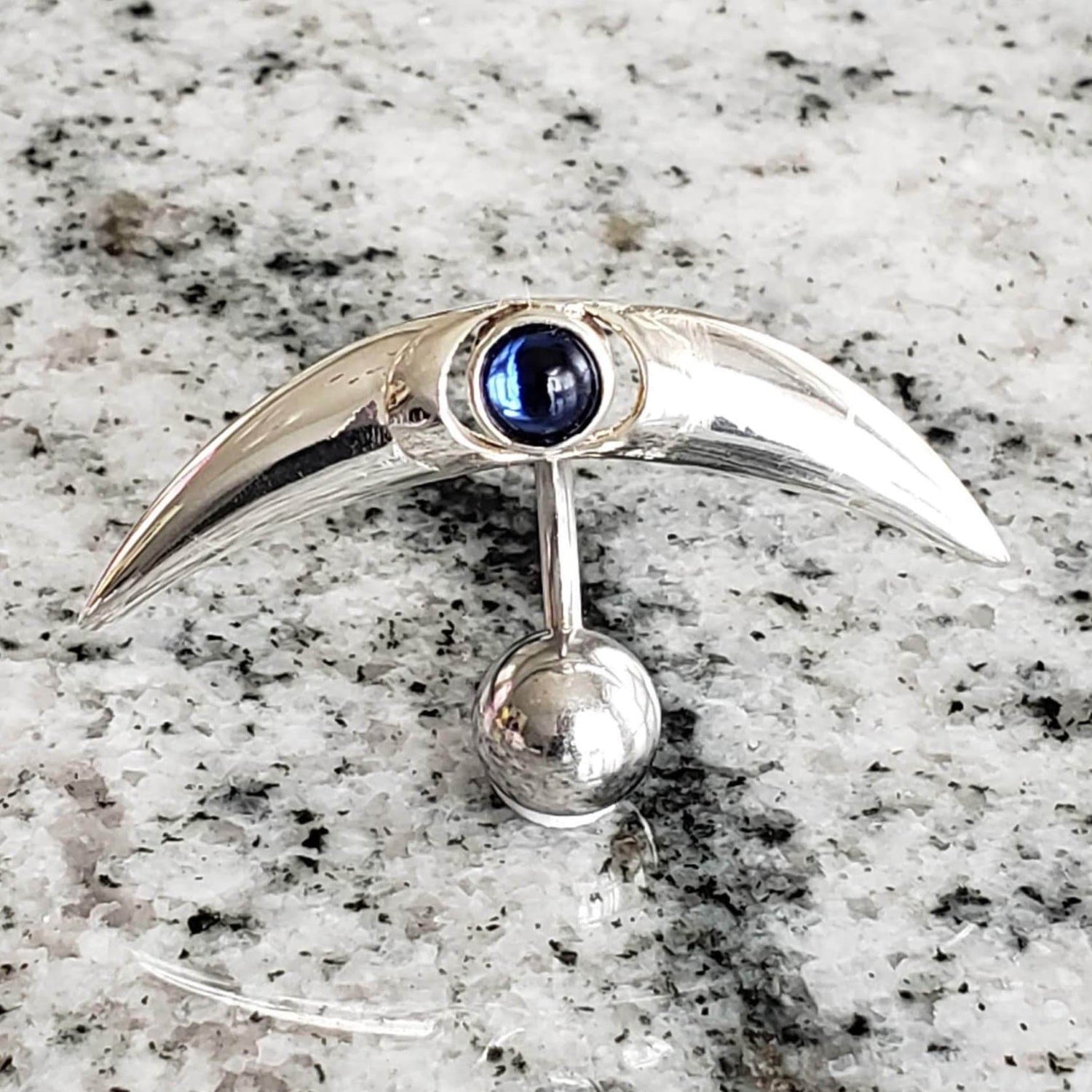 Crescent Shape Reverse Belly Ring | Surgical Steel and 925 Silver | Tanzanite Crystal | Canagem.com