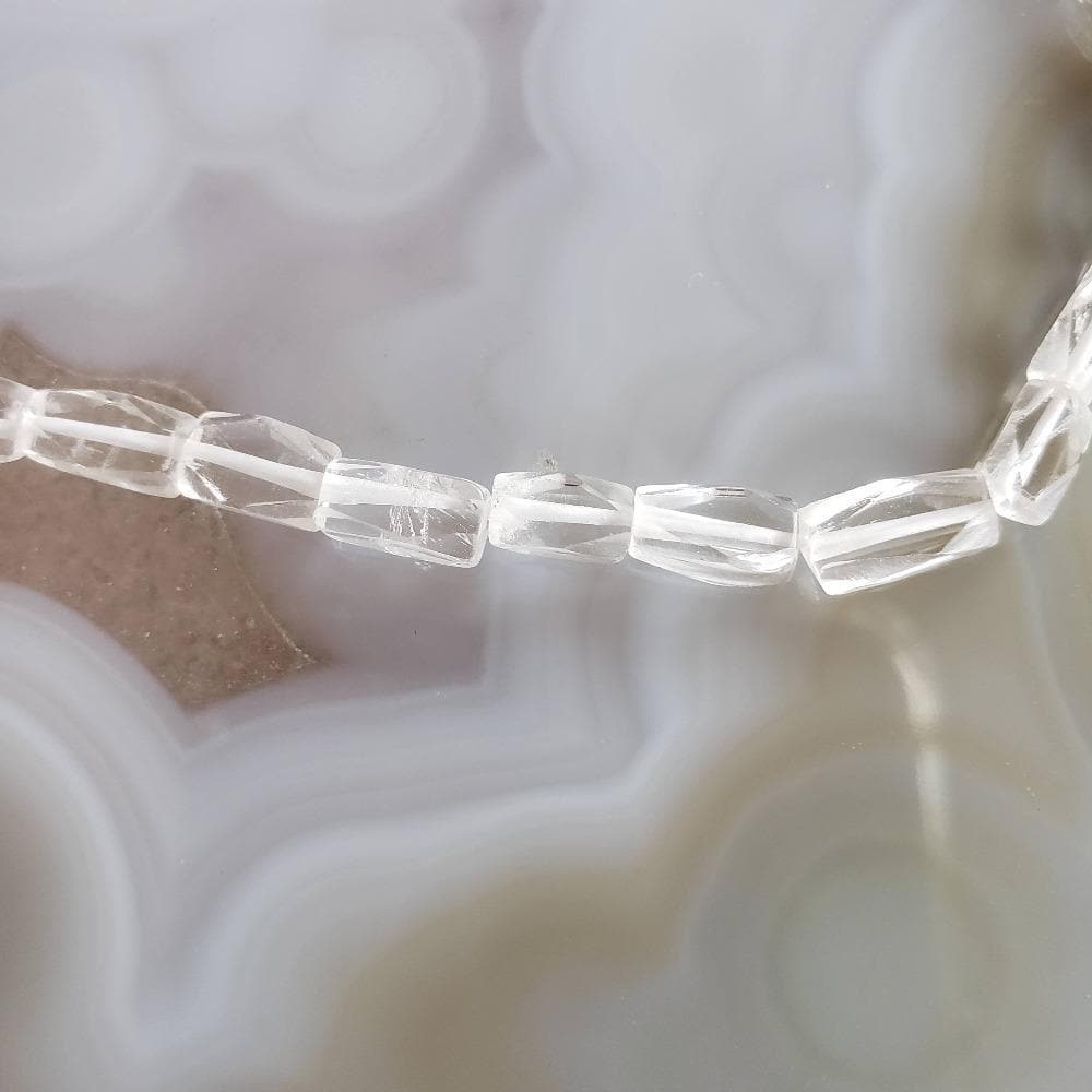 Crystal Beads | 37 cm, 14.5 inch Strand | Tube Shape | Clear White | Canagem.com