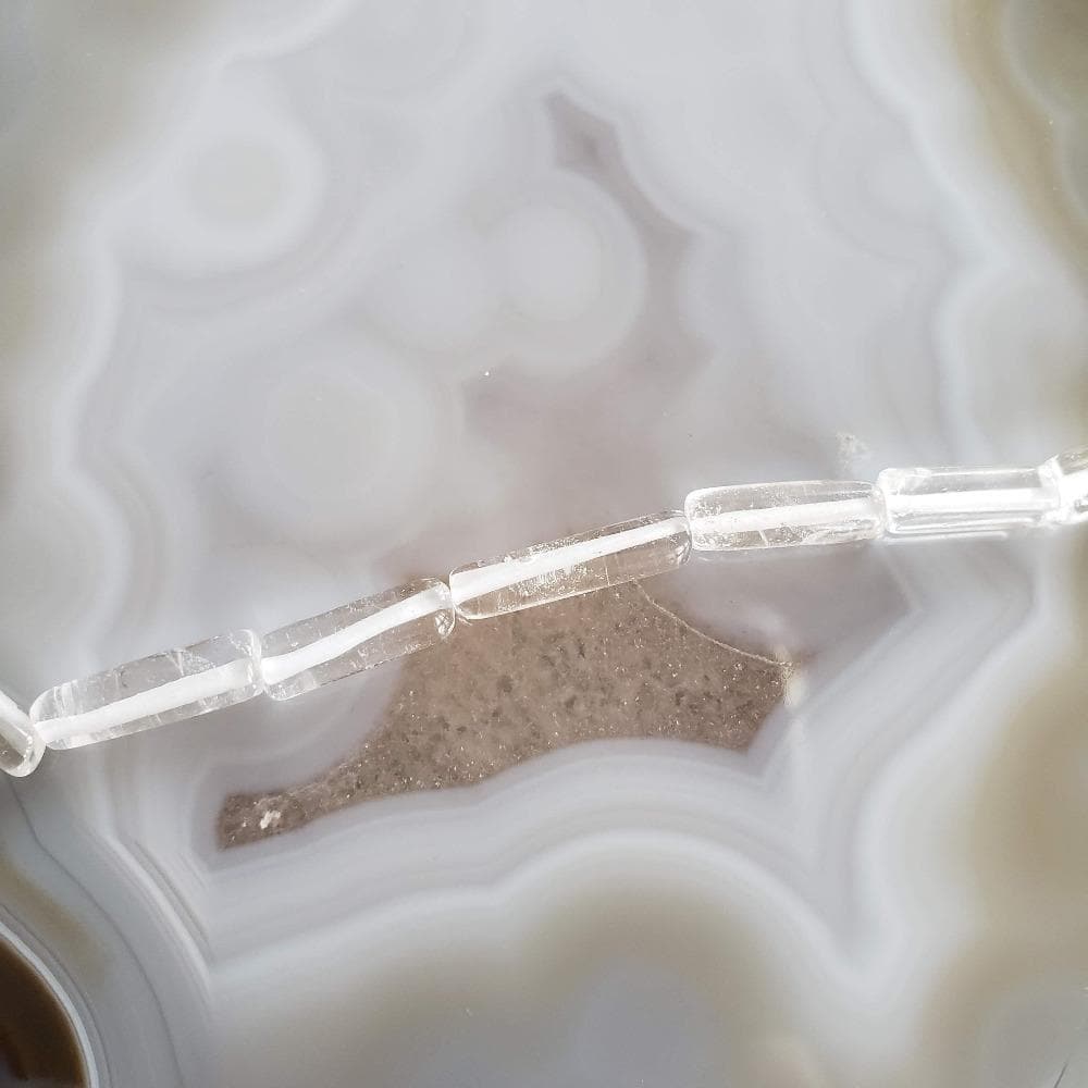 Crystal Beads | 40 cm, 15.5 inch Strand | Tube shape | Clear White | Canagem.com