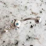 Dangle Belly Ring | Surgical Steel and 925 Silver | Aquamarine Crystal