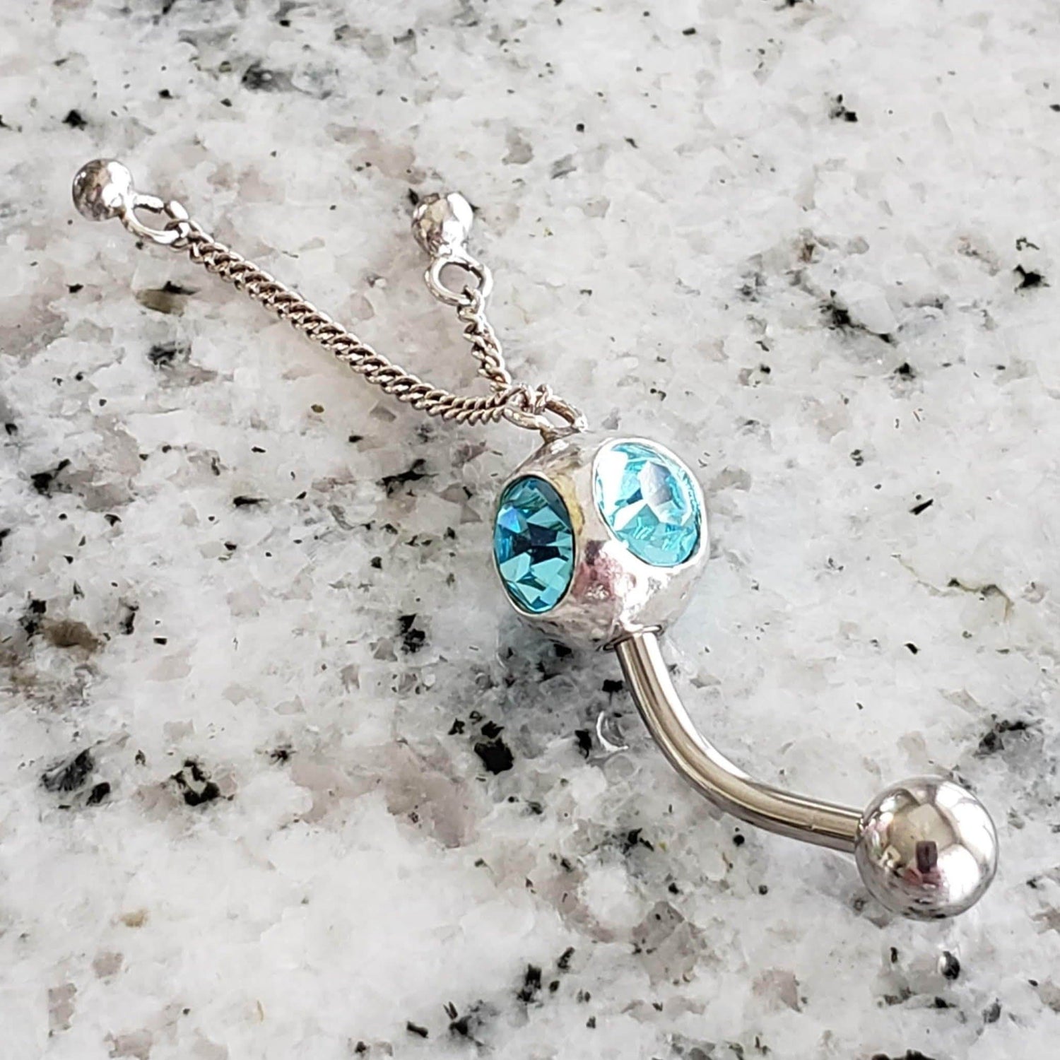 Dangle Belly Ring | Surgical Steel and 925 Silver | Aquamarine Crystal | Canagem.com